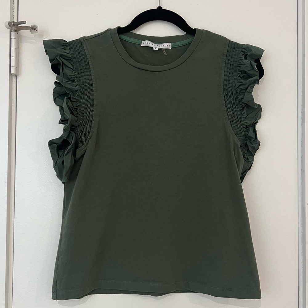 English Factory Ruffle Sleeve Blouse Dark Green - Picture 1 of 7